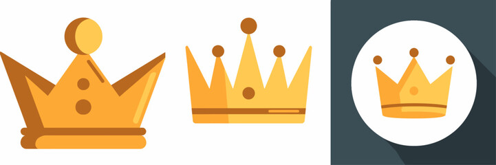 Gleaming golden crowns, royalty and majestic power symbols, perfect for celebration designs, game elements, and regal branding with modern flair