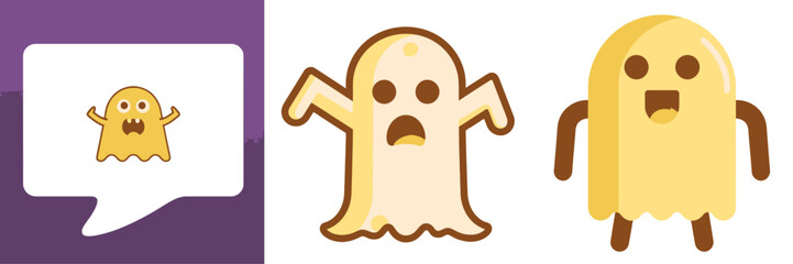 Cute Halloween ghost characters bring spooky fun to your designs, creating playful and enchanting vibes for holiday promotions and festive events