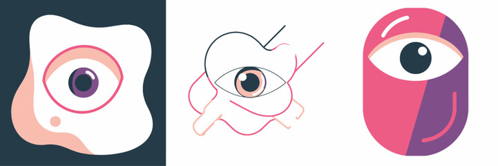 Whimsical eye illustrations for modern branding, creative projects and captivating designs, offering a unique aesthetic with playful, artistic appeal