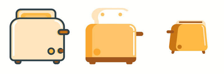 Cute retro toasters in a row, perfect for adding a touch of vintage charm to your kitchen designs, appliance illustrations, or breakfast-themed projects
