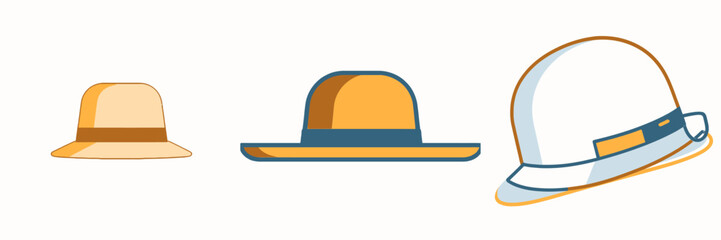 Charming cartoon hats collection for summer fun and sun protection, perfect for fashion projects, creative designs, and vintage style illustrations