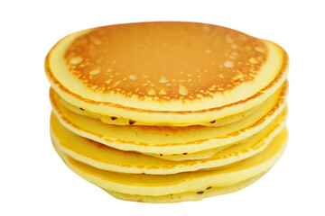Stack of golden brown fluffy pancakes isolated on transparent background