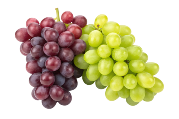 A vibrant bunch of fresh red and green grapes, showcasing the natural beauty and distinct colors of this delicious fruit isolated on a clean white background