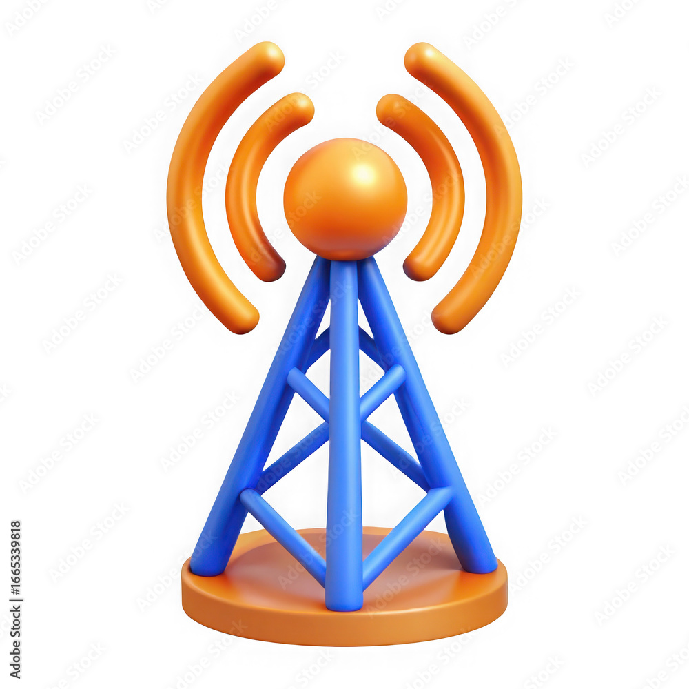 Poster 3d communication tower with signal waves isolated on transparent background