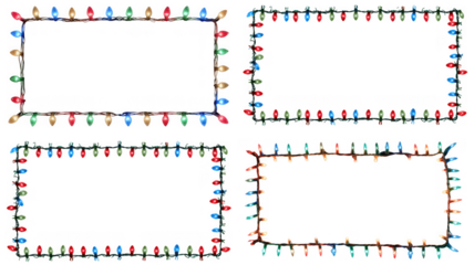 Rectangle christmas light frame isolated on transparent background is perfect for holiday designs, invitations, cards, posters, and other creative projects