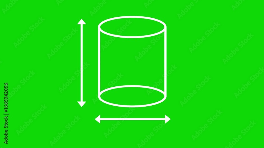 Poster 3d cylinder measurement arrows animation 3d dimension indicator on green screen with cylinder shape