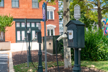 Charging station for electric vehicles. Cable and connector for connection.