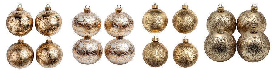 Elegant christmas ornaments isolated on transparent background, perfect for adding a touch of vintage sparkle to your holiday tree decoration