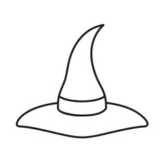 Simple Outline Drawing of a Classic Halloween Witch Hat with a Curved Point and a Wide Brim a Perfect Accessory for Spells and Sorcery