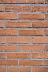 Pared de ladrillos rojos con textura rústica y cemento visible