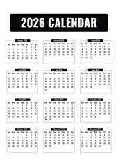 2026 calendar template with bold typography and clean professional layout, modern minimal planner design for business, office, and personal organization