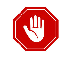Obraz premium Stop Work Authority Icon – Hand Stop Symbol on Red Polygon PNG