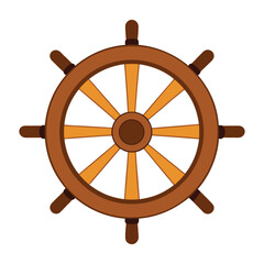 A classic wooden ship s steering wheel with eight spokes and a central hub isolated on a white background evoking nautical adventure and maritime navigation © LailaArtworks
