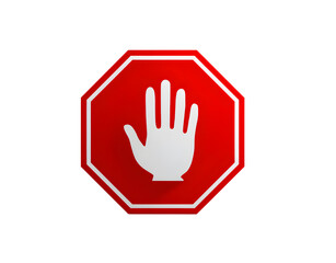 Obraz premium Stop Work Authority Icon – Hand Stop Symbol on Red Polygon PNG