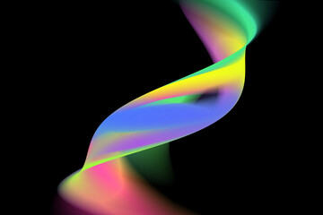 Neon Green and Violet Smoke Spiral, Abstract Swirl Effect – Glowing multicolor curve with transparency, soft light wave motion. Futuristic fantasy illustration, digital art wallpaper background.