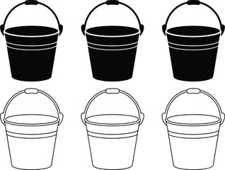 Bucket SVG Bundle, Pail Clipart Silhouette and Outline, Sand Bucket SVG, Cleaning Bucket Cut Files for Cricut and Sublimation