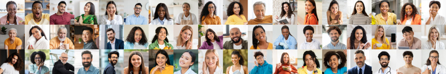 A vibrant collection of portraits showcases a diverse group of individuals smiling warmly. Each...