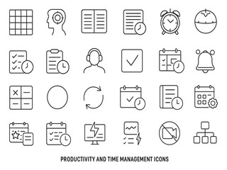 Productivity and time management icons isolated on white background