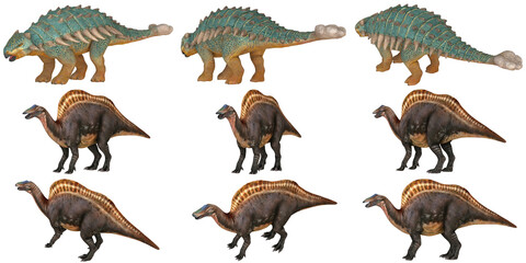 Dinosaur models featuring Ankylosaurus and Parasaurolophus.
