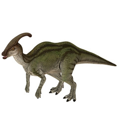 Realistic Parasaurolophus dinosaur model.
