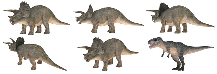 3D models of Triceratops and T-Rex dinosaurs. © Ilie