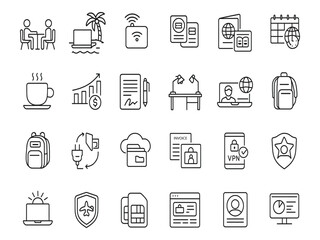 Collection of hand drawn business and technology icons isolated on white background