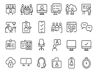 Collection of business and technology icons isolated on white background
