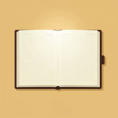 A pristine open notebook with blank pages is depicted in a clean, minimalist 2D flat illustration, ready for writing or drawing.