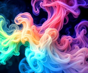 Fototapeta premium Colorful pale pastel rainbow smoke swirls transparent PNG, isolated background. Emitting a vapor effect.