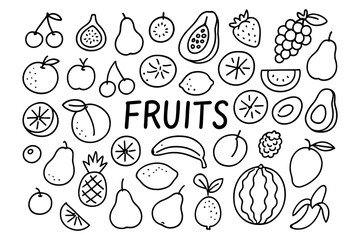 Hand drawn fruit collection with various outline styles for food designs