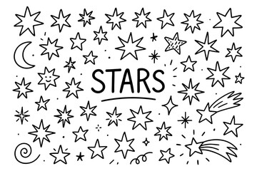 Fototapeta premium Hand drawn stars and cosmic elements doodle collection