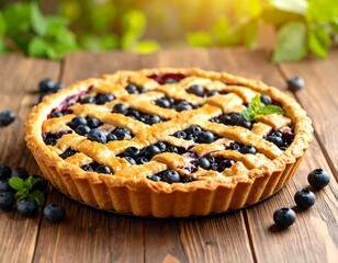 Blueberry Pie with Rustic Wooden Table.