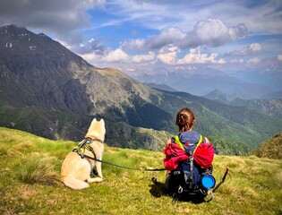 Husky and friend on the top of the mountain