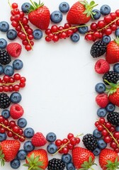 Berry Frame with Strawberries Blueberries Raspberries and Currants