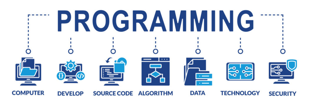 programming and coding background vector illustration with icons and keywords