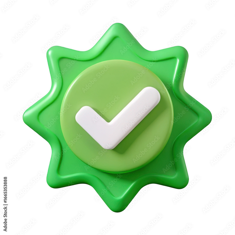 Poster 3d green checkmark badge isolated on transparent background