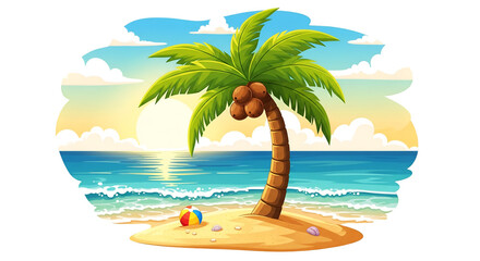 Palm Tree Beach Illustration Tropical Coconut Summer Transparent Background