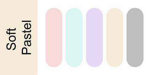 Minimalist pastel color palette with five soft muted shades. Aesthetic design and branding concept