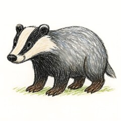 Fototapeta premium 오소리, 크레용 아트 일러스트, jpeg (Badger, crayon art Illustration, jpeg)