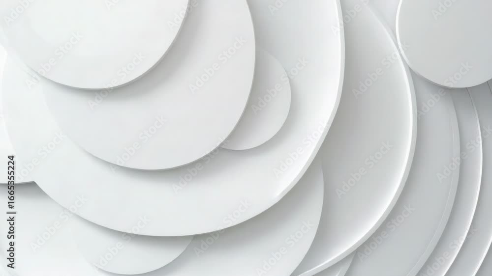 Poster a plain white wall covered with numerous circular shapes, possibly representing a design or artistic