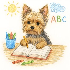 요크셔 테리어, 크레용 아트 일러스트, jpeg (Yorkshire Terrier, crayon art Illustration, jpeg)