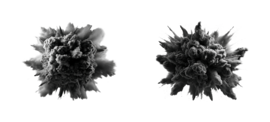 Explosive cloud dynamics abstract digital black & white PNG set, cut out, isolated on transparent background