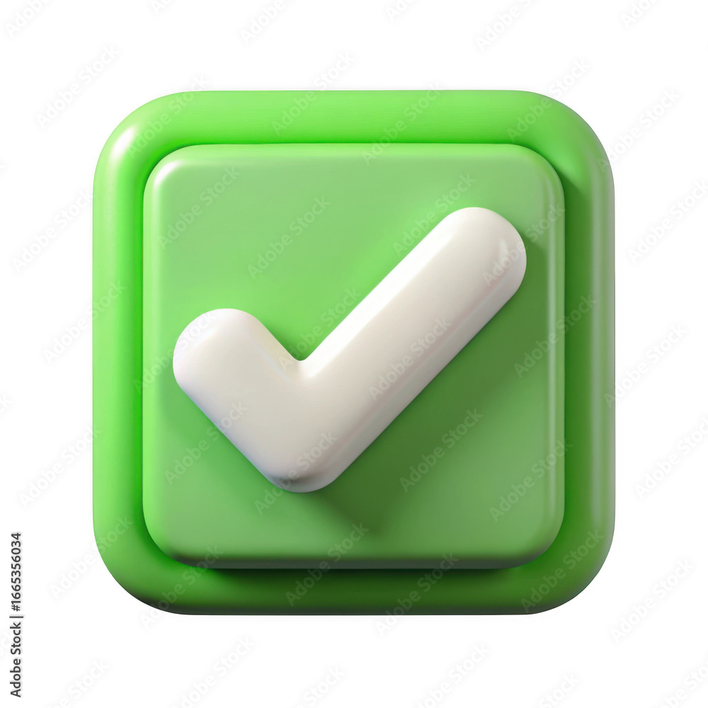 Poster 3d green checkmark button isolated on transparent background