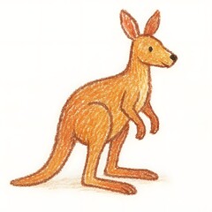 캥거루, 크레용 아트 일러스트, jpeg (Kangaroo, crayon art Illustration, jpeg)