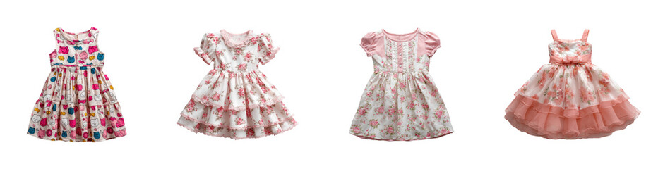 Charming floral dresses for girls fashion boutique product showcase detail view PNG set, cut out,...