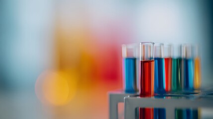 Colorful test tubes neatly arranged in a holder