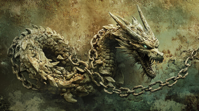 Undead dragon bound in enchanted chains, cursed to guard an ancient forgotten tomb for eternity &mdash;ar 16:9 