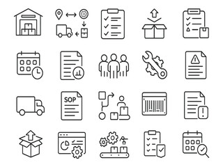 Logistics and supply chain icons isolated on white background