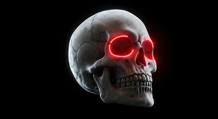 Creepy Skull with Glowing Red Eyes on Black Background for Halloween