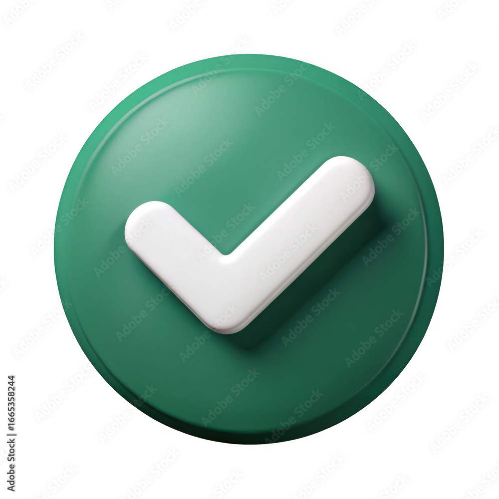 Poster 3d green checkmark button isolated on transparent background